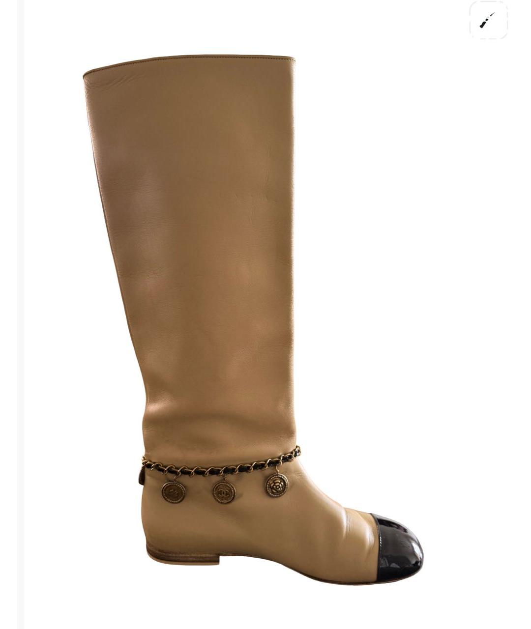 CHANEL Бежевые кожаные сапоги, фото 4