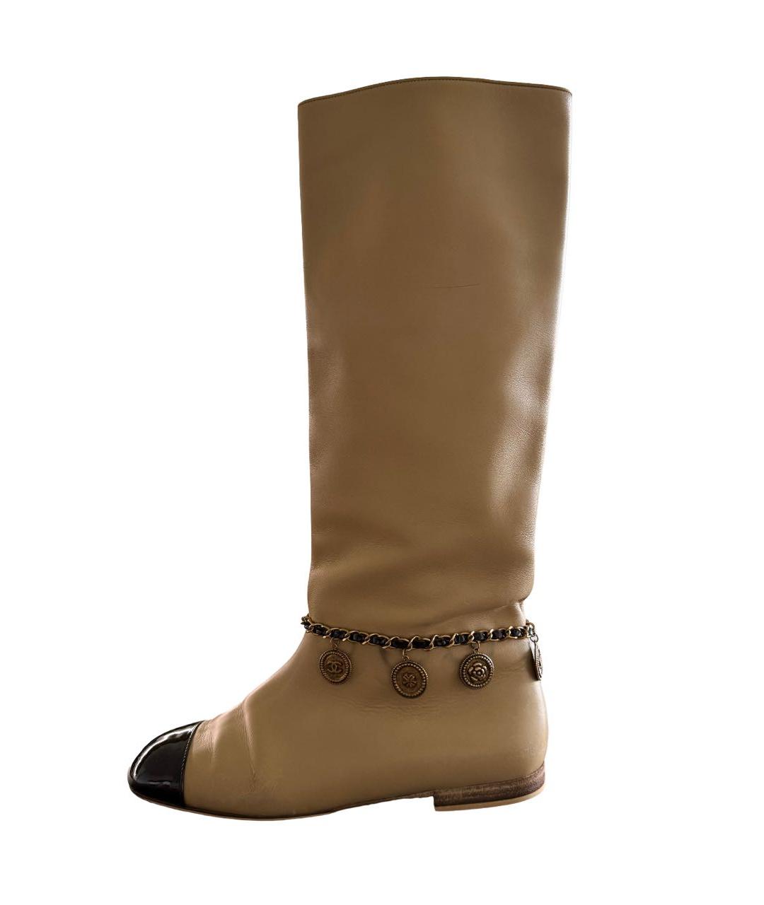 CHANEL Бежевые кожаные сапоги, фото 2