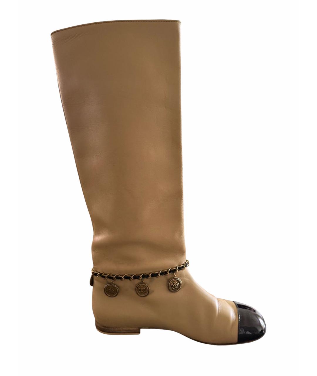 CHANEL Бежевые кожаные сапоги, фото 1