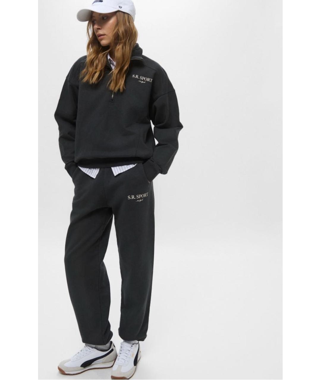 SPORTY AND RICH Черные хлопковые спортивные брюки и шорты, фото 6