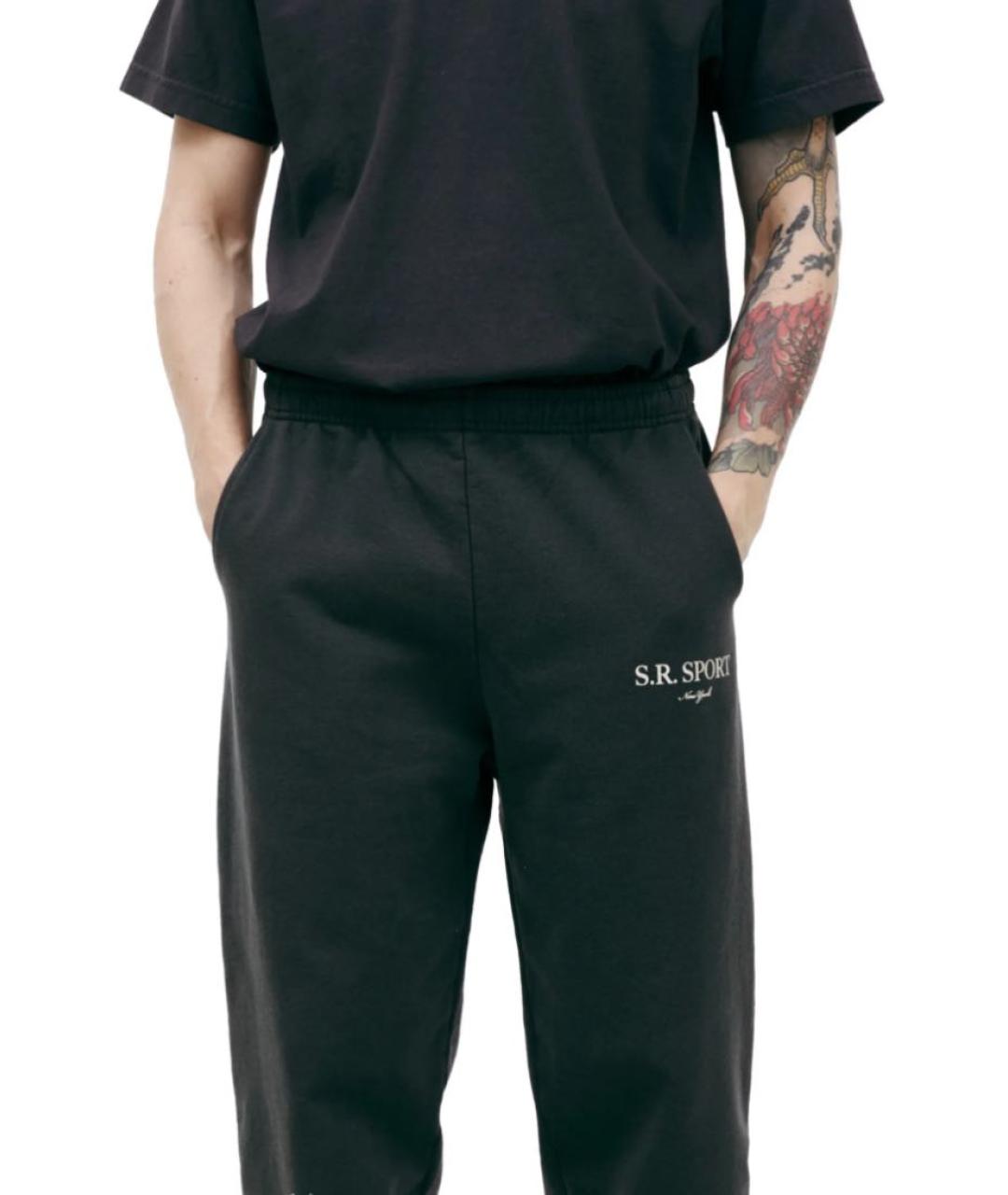 SPORTY AND RICH Черные хлопковые повседневные брюки, фото 7