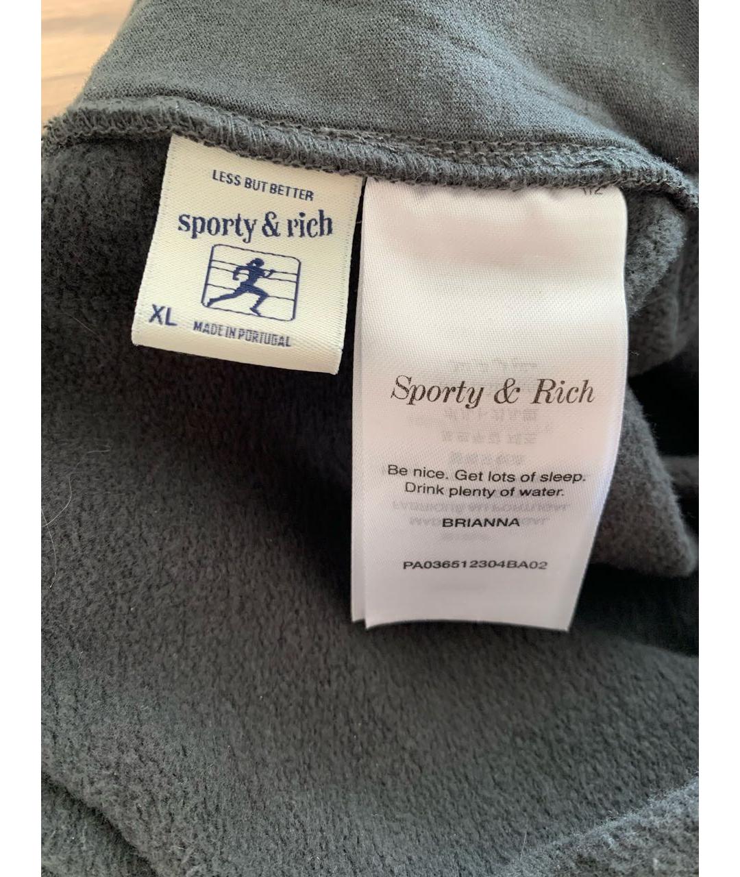 SPORTY AND RICH Черные хлопковые повседневные брюки, фото 4