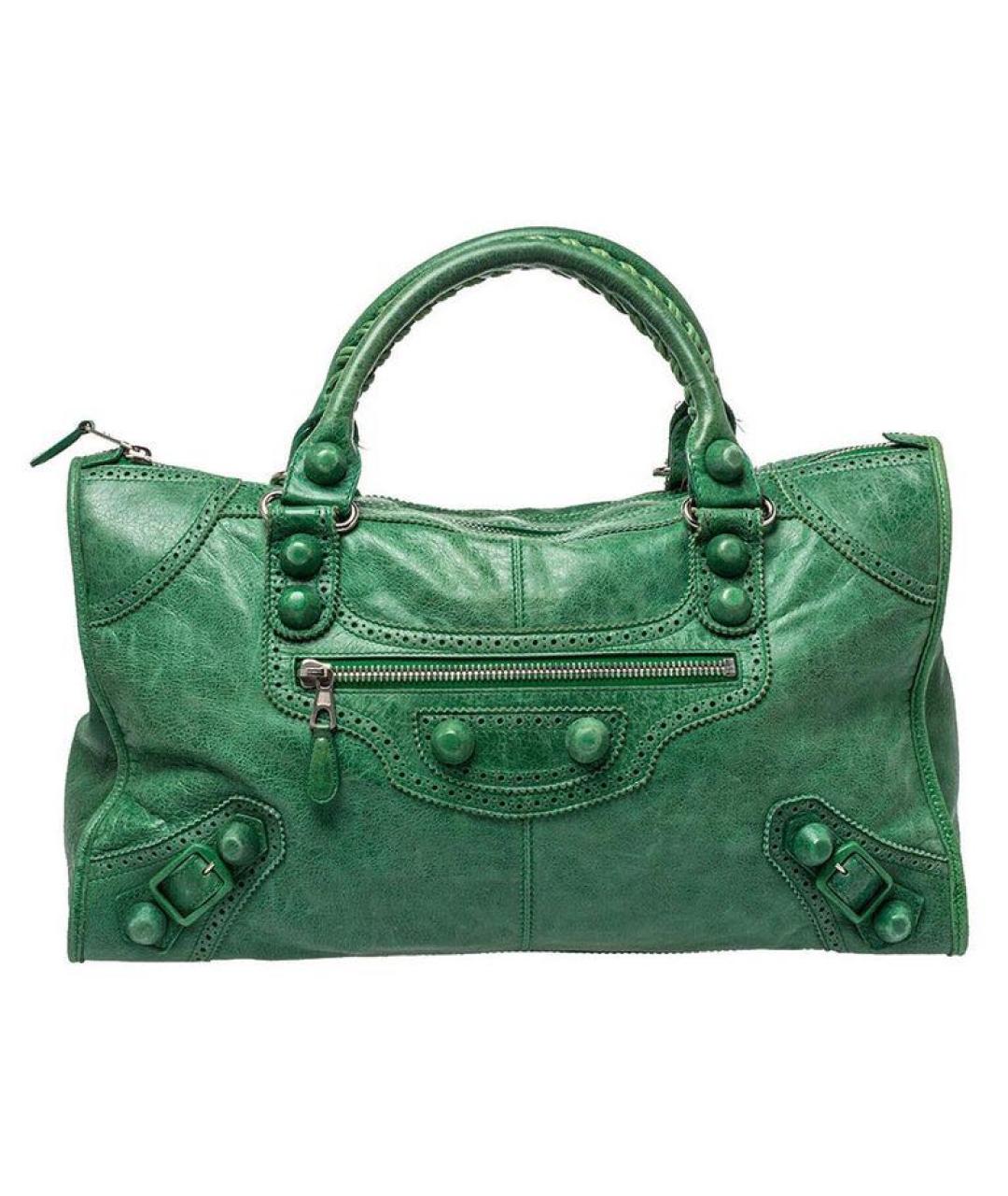 BALENCIAGA Зеленая кожаная сумка с короткими ручками, фото 1