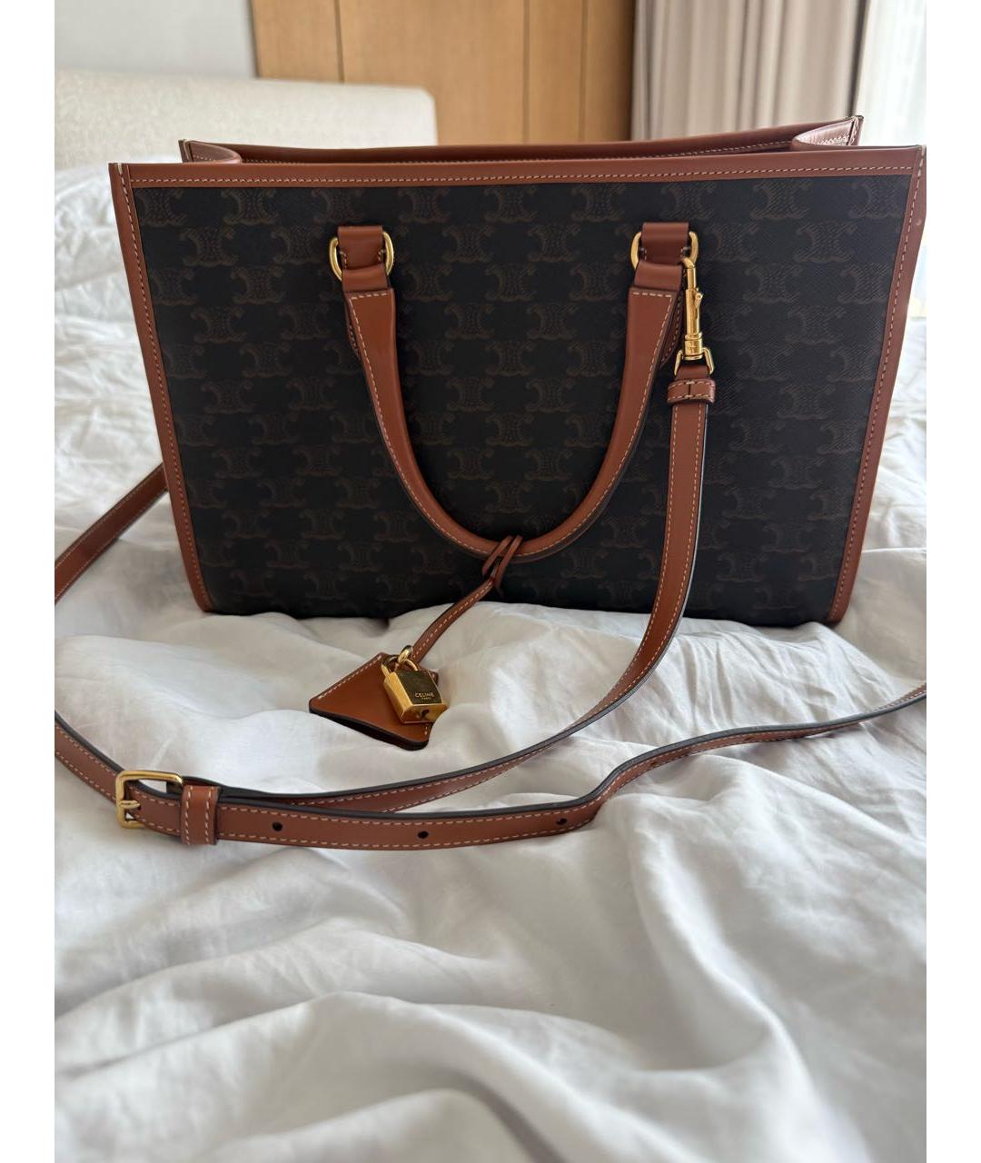 CELINE Коричневая кожаная сумка тоут, фото 7