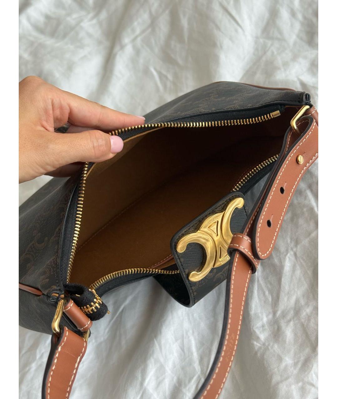 CELINE Коричневая кожаная сумка с короткими ручками, фото 3