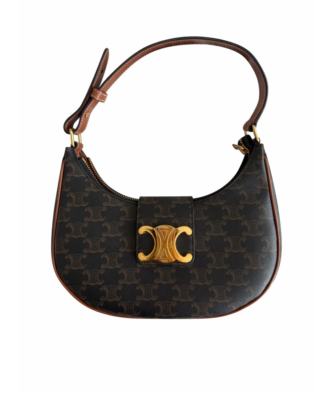 CELINE Коричневая кожаная сумка с короткими ручками, фото 1