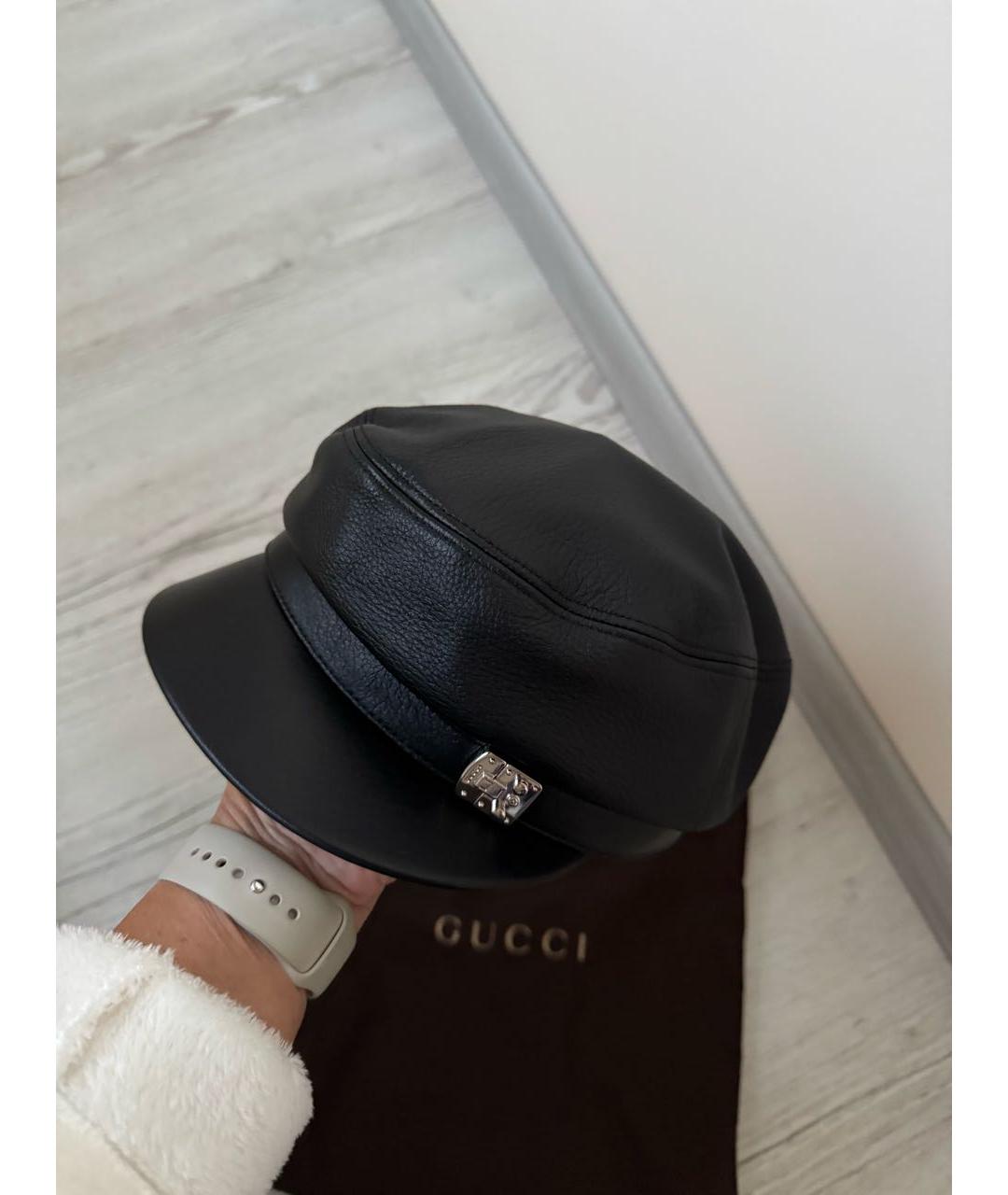 GUCCI Черная кожаная кепка, фото 5