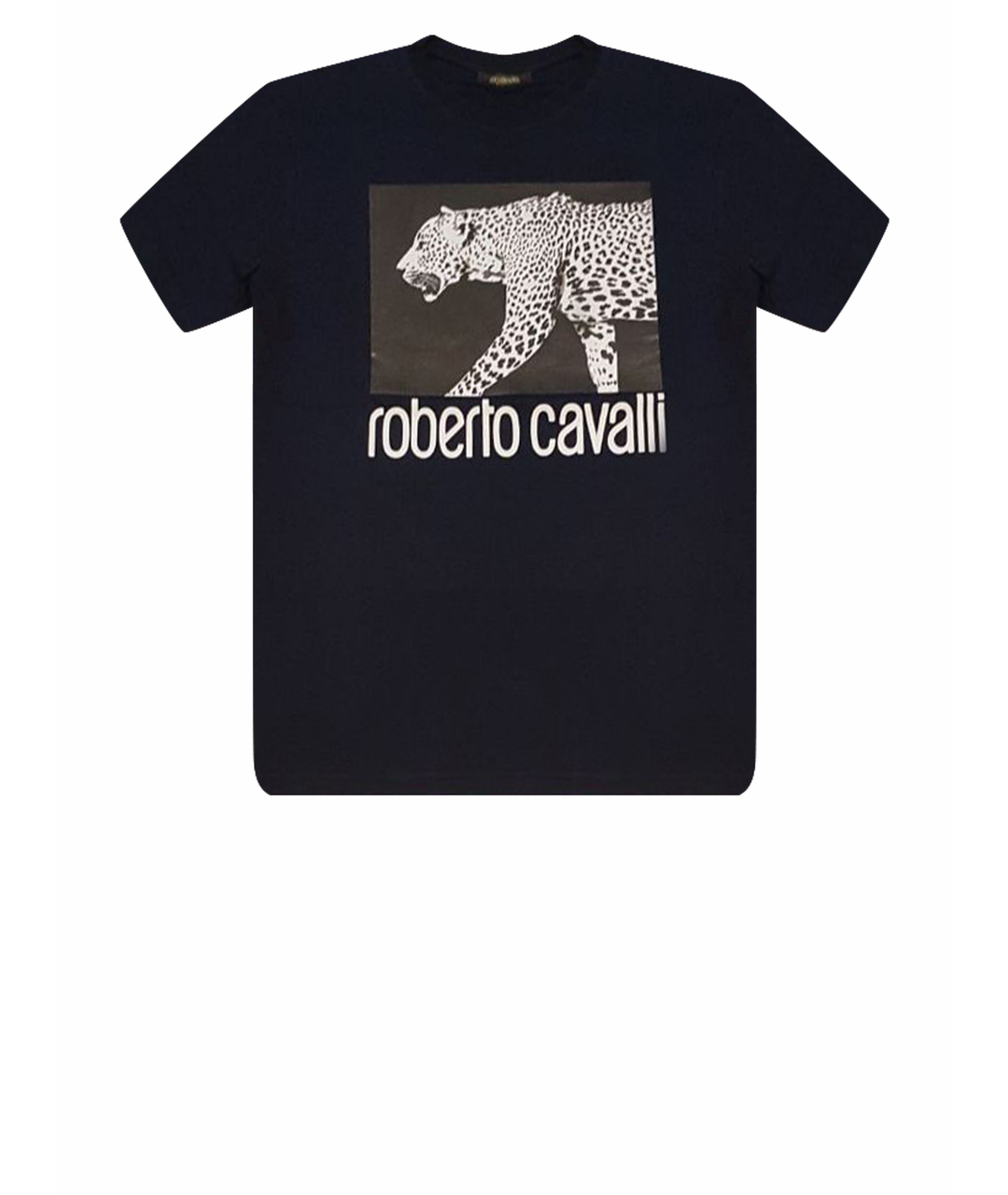 ROBERTO CAVALLI Темно-синяя хлопковая футболка, фото 1
