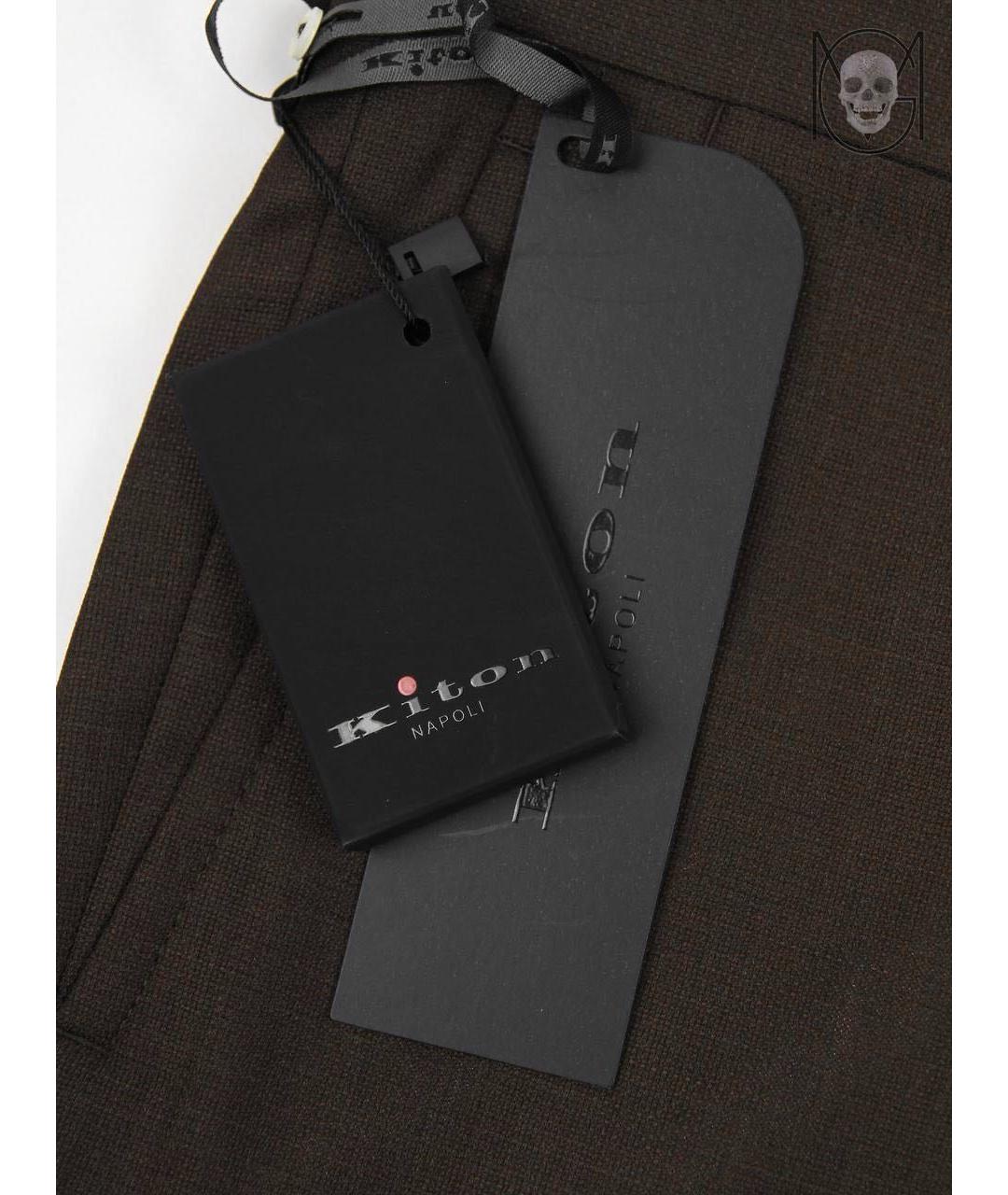 KITON Коричневые шерстяные повседневные брюки, фото 6