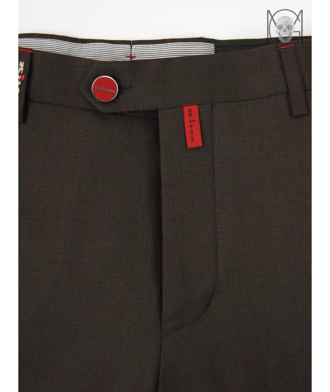 KITON Коричневые шерстяные повседневные брюки, фото 4