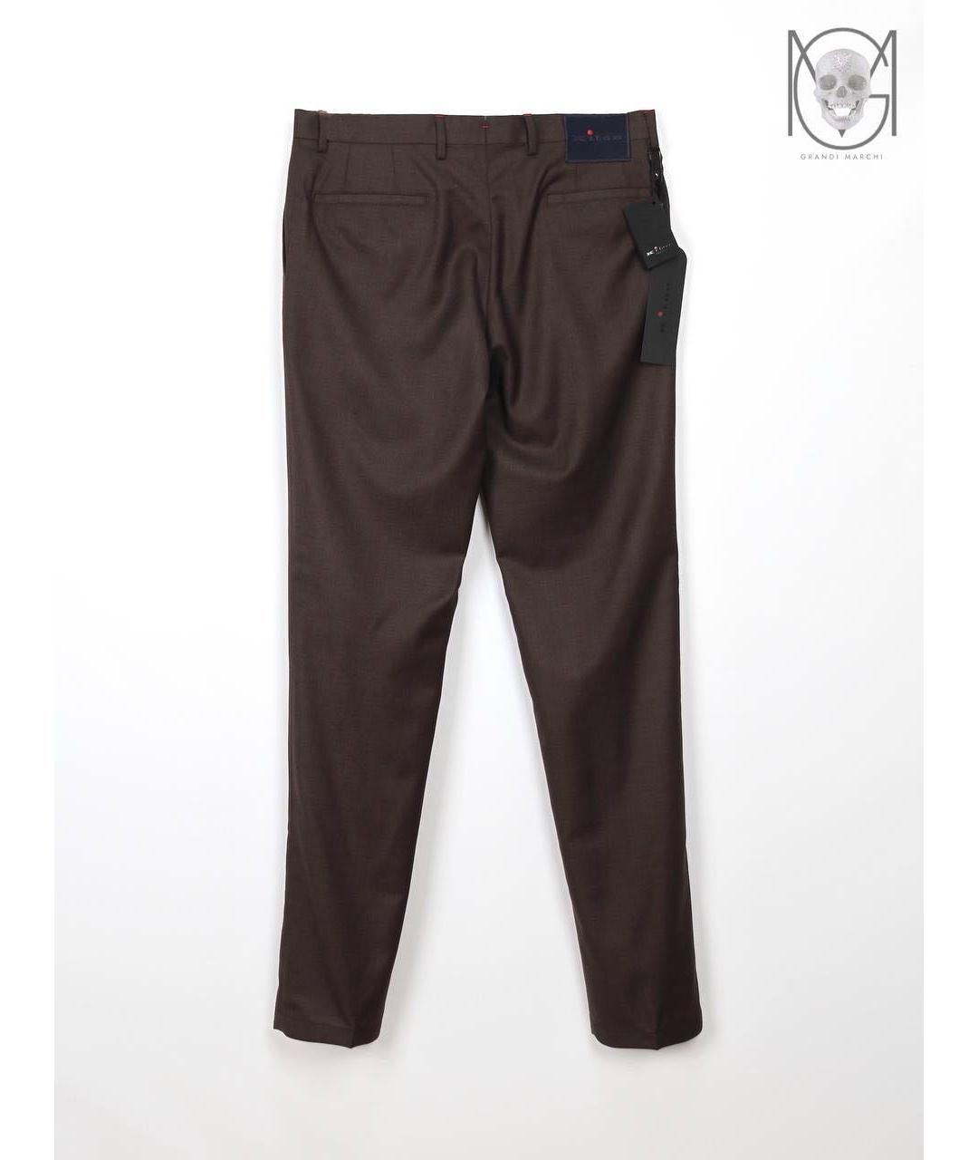 KITON Коричневые шерстяные повседневные брюки, фото 2