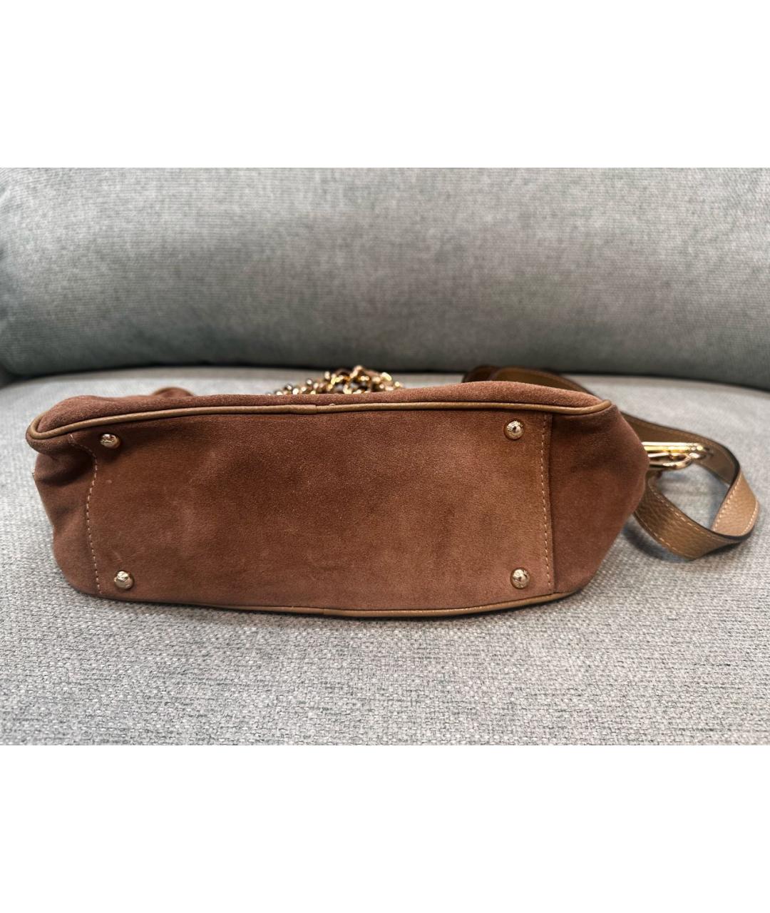 MAX MARA Коричневая замшевая сумка с короткими ручками, фото 5
