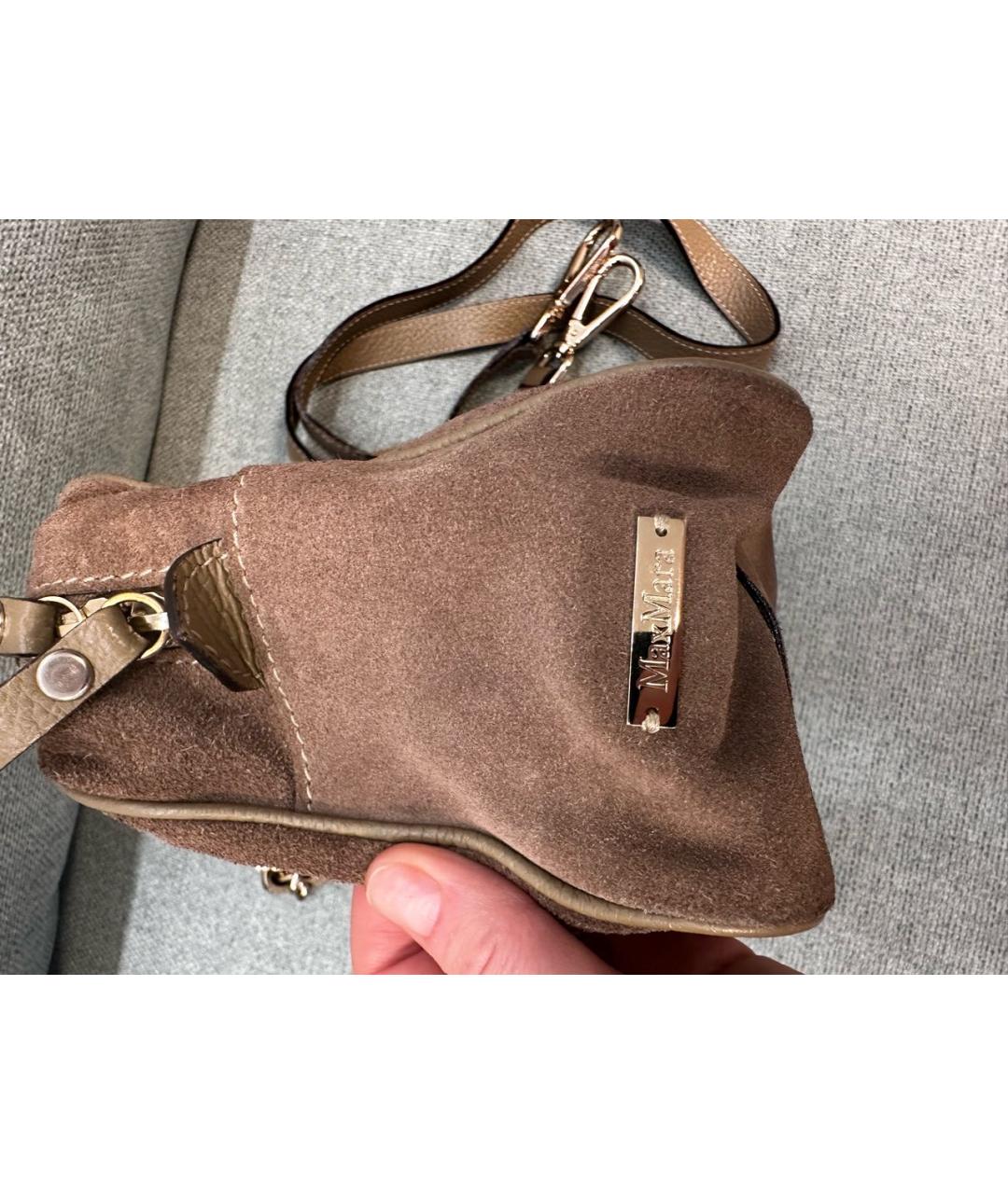 MAX MARA Коричневая замшевая сумка с короткими ручками, фото 6