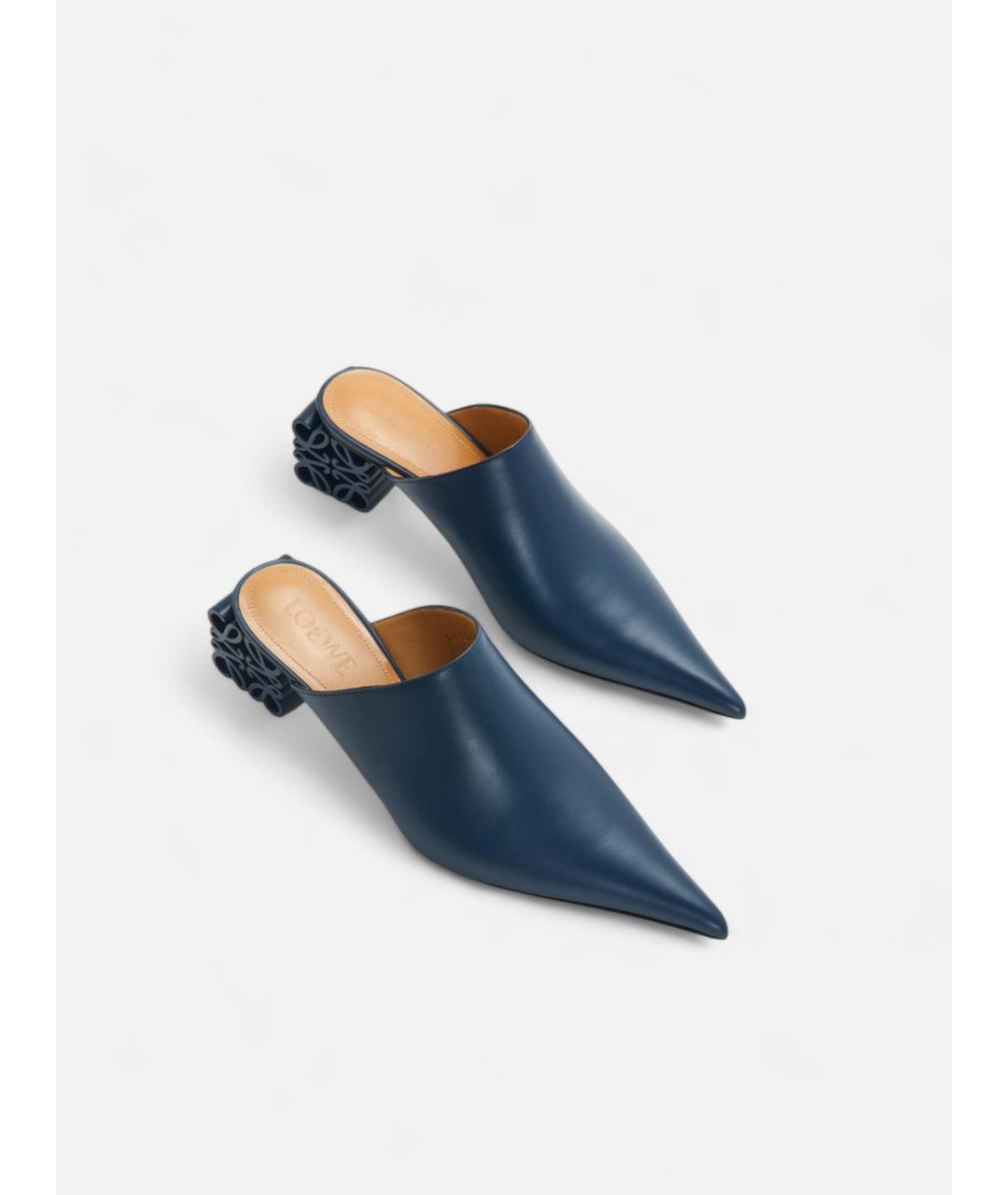 LOEWE Синие кожаные сабо, фото 2