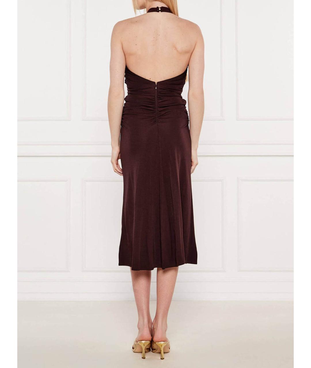 ELISABETTA FRANCHI Коричневое вискозное коктейльное платье, фото 3