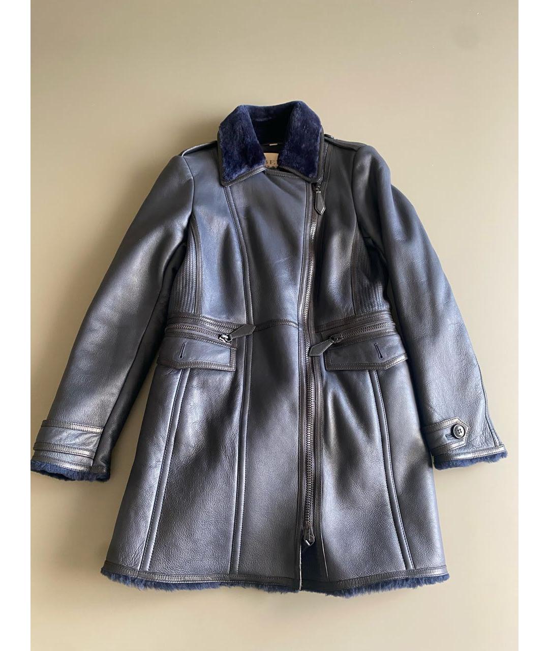 BURBERRY Темно-синяя кожаная дубленка, фото 9