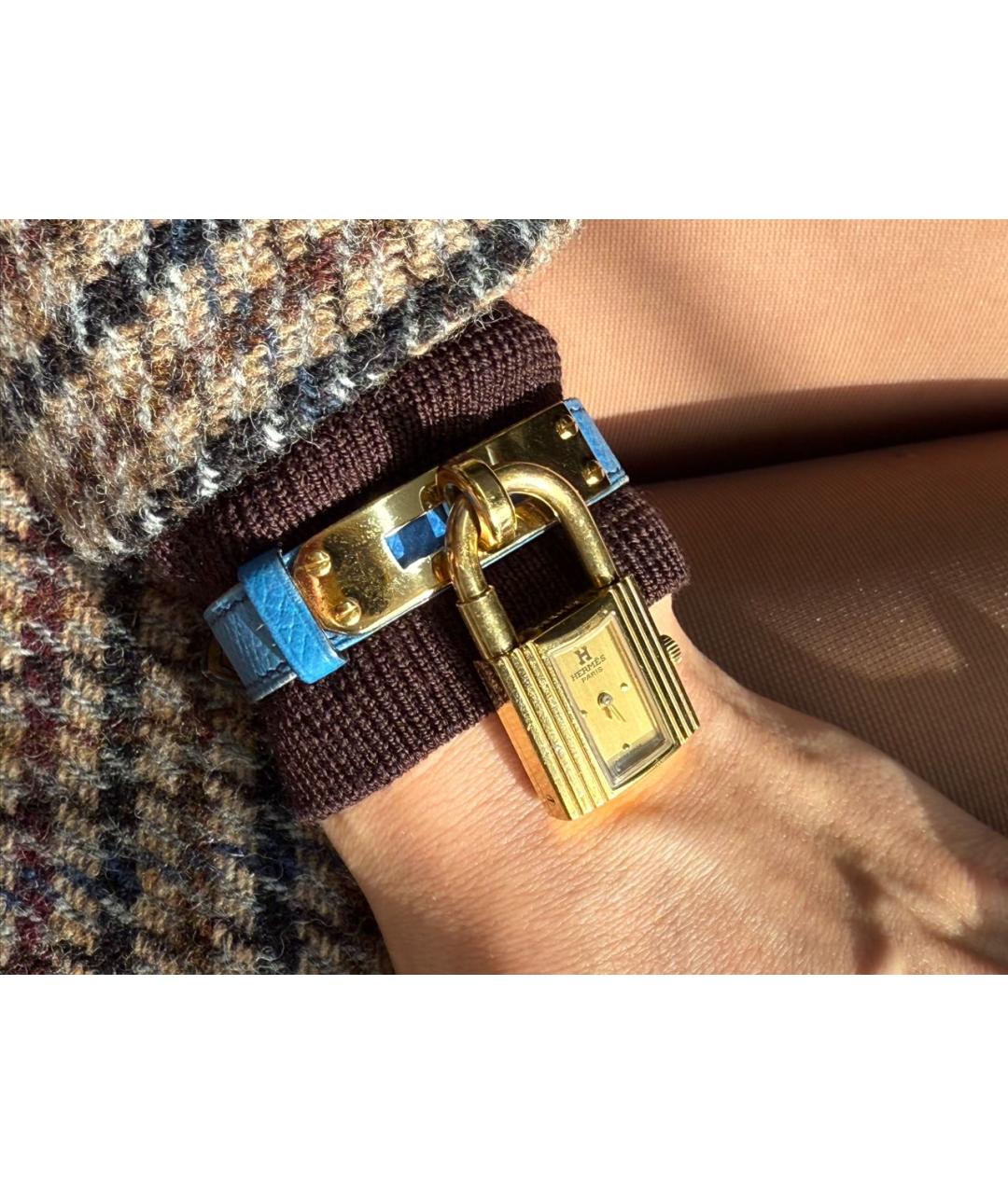 HERMES Синие позолоченные часы, фото 6