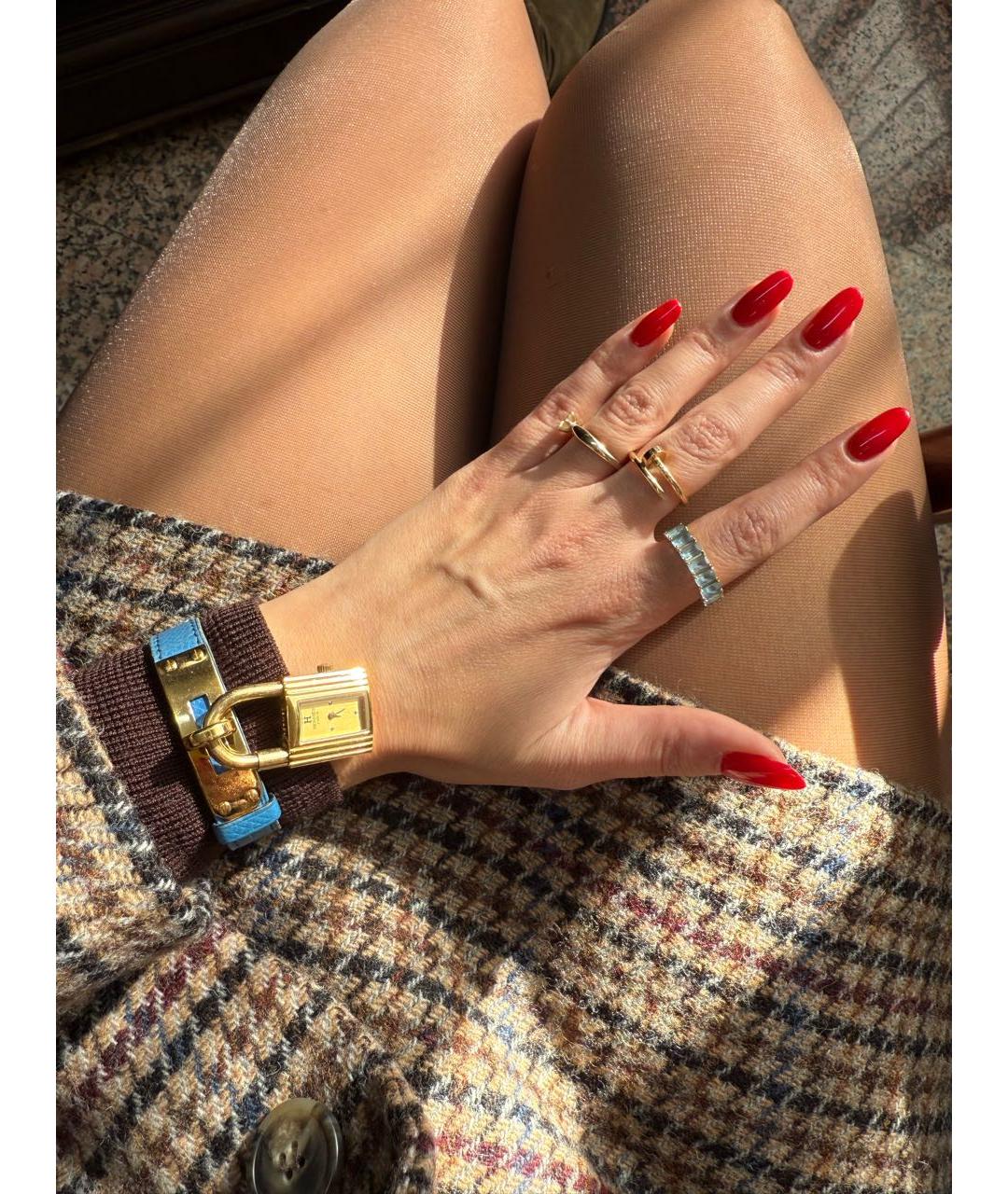 HERMES Синие позолоченные часы, фото 5