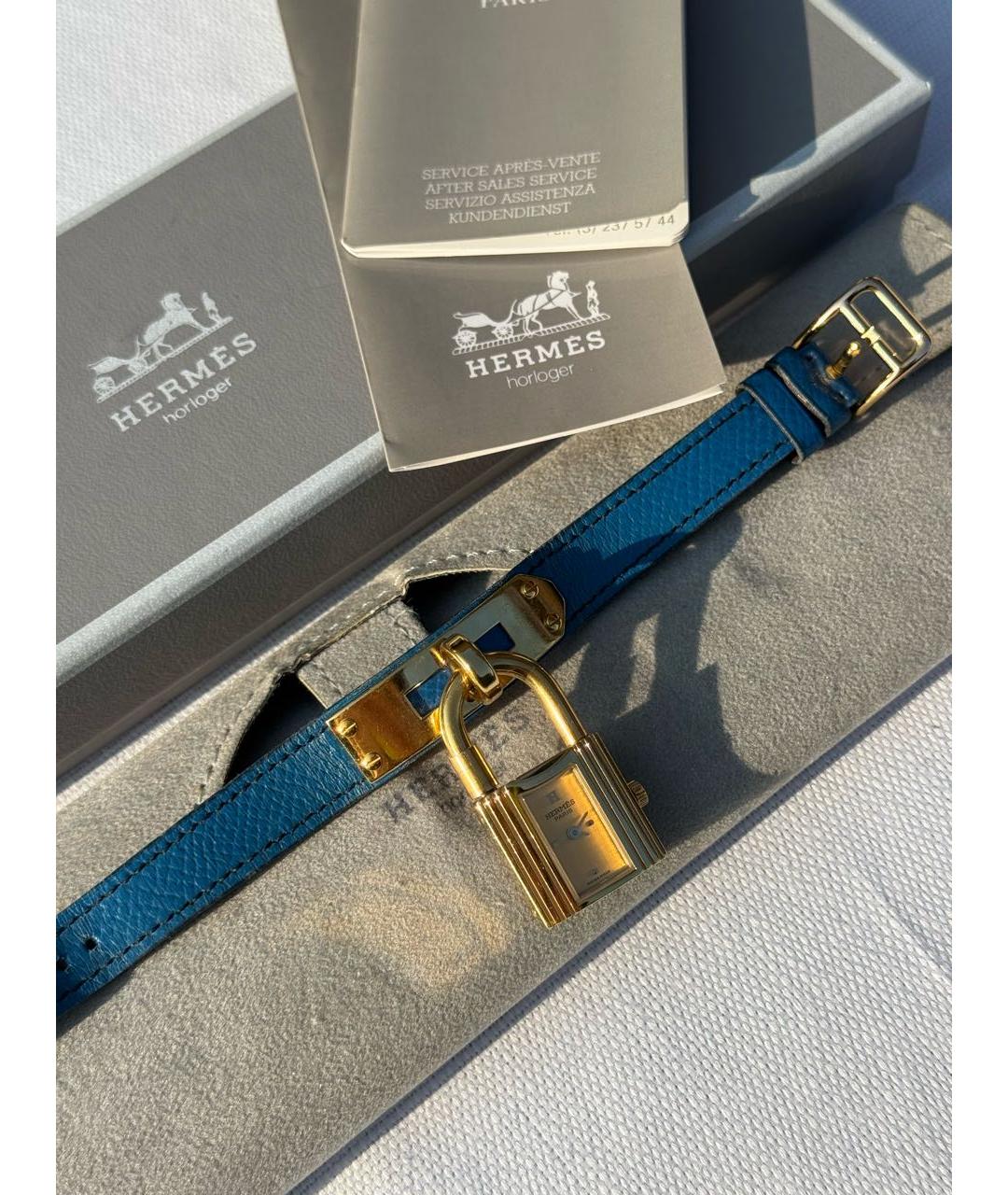 HERMES Синие позолоченные часы, фото 8