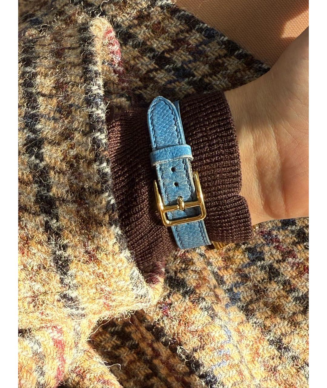 HERMES Синие позолоченные часы, фото 7