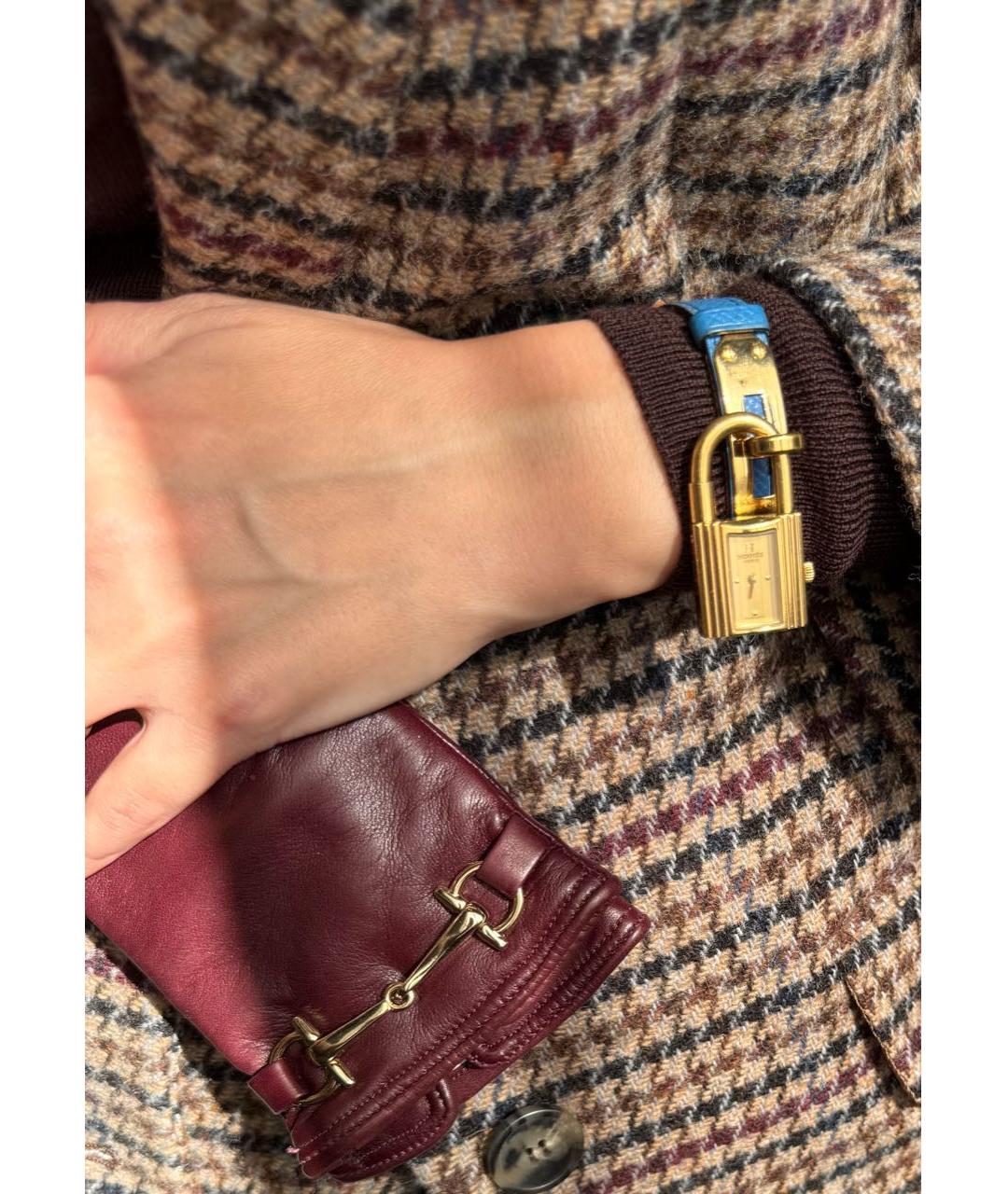 HERMES Синие позолоченные часы, фото 8