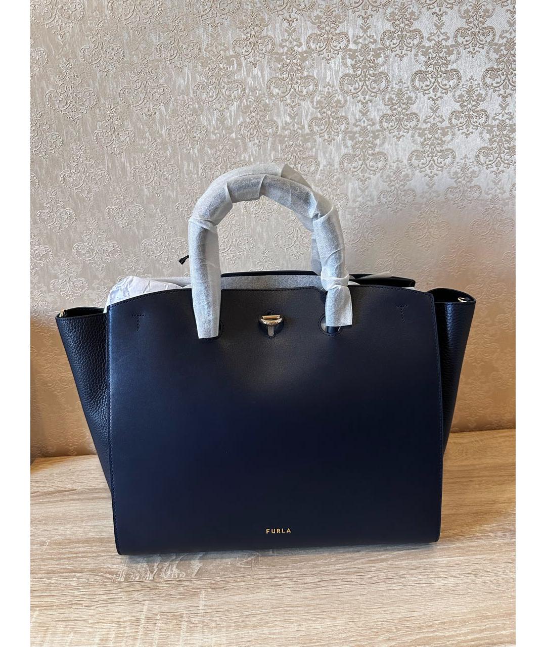 FURLA Темно-синяя кожаная сумка тоут, фото 7