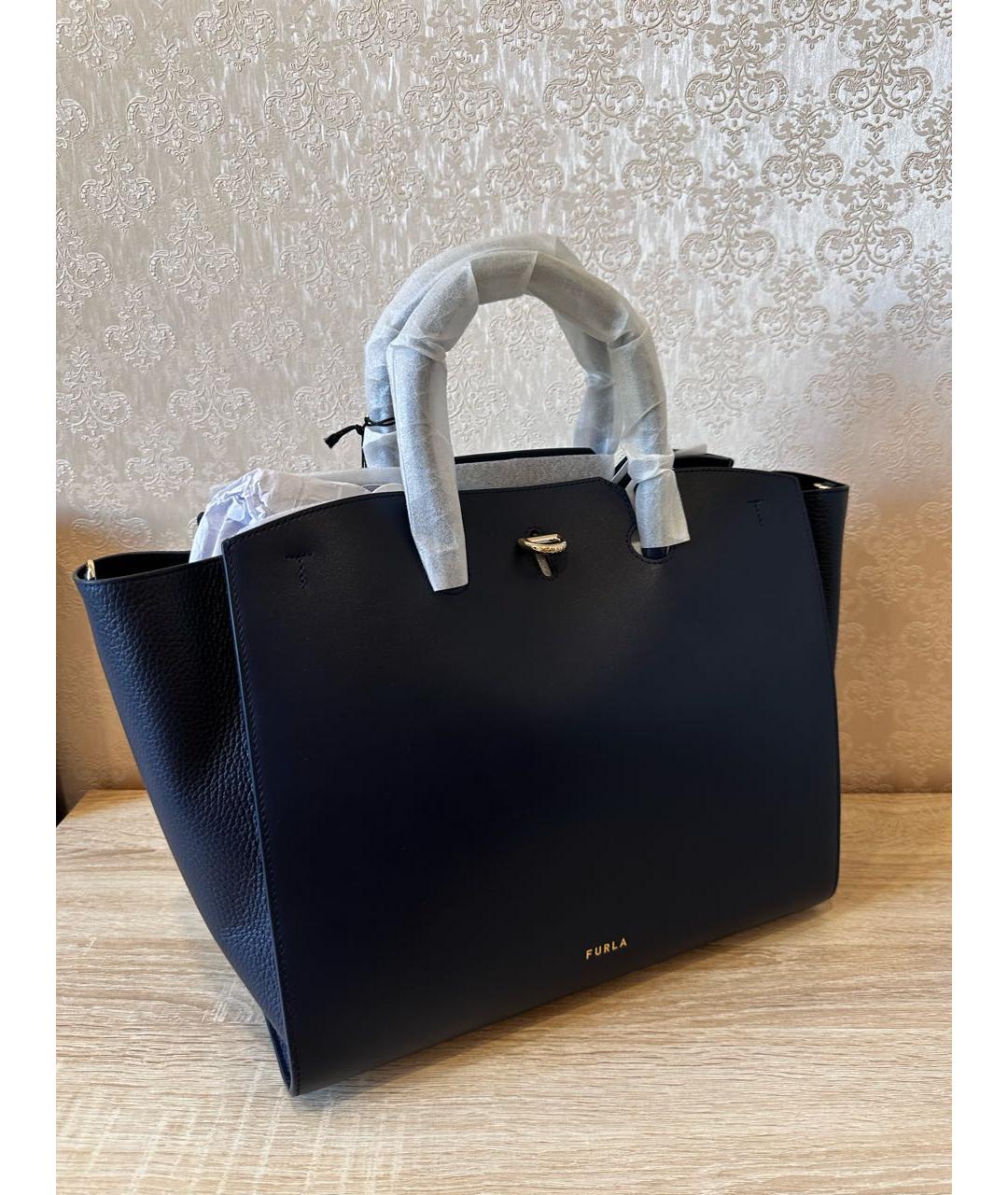 FURLA Темно-синяя кожаная сумка тоут, фото 2