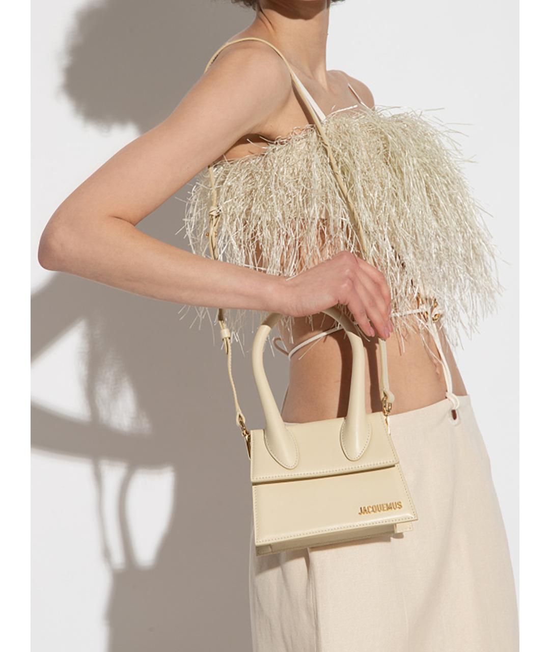 JACQUEMUS Бежевая кожаная сумка через плечо, фото 3