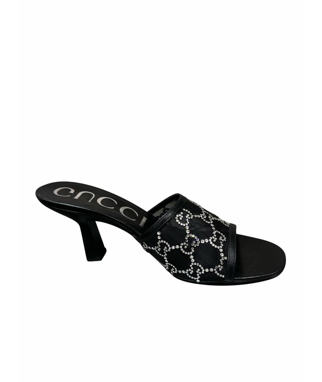 GUCCI Черные кожаные босоножки, фото 1