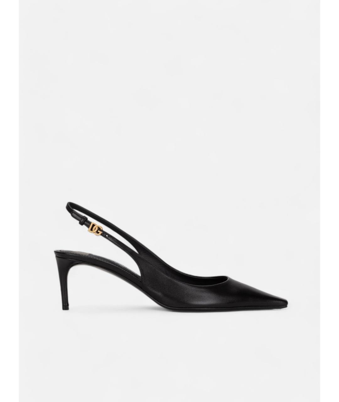 DOLCE&GABBANA Черные кожаные лодочки на низком каблуке, фото 4