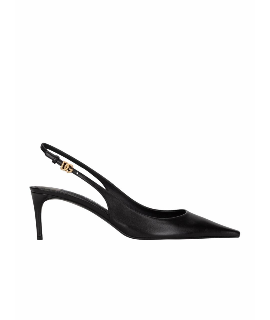 DOLCE&GABBANA Черные кожаные лодочки на низком каблуке, фото 1