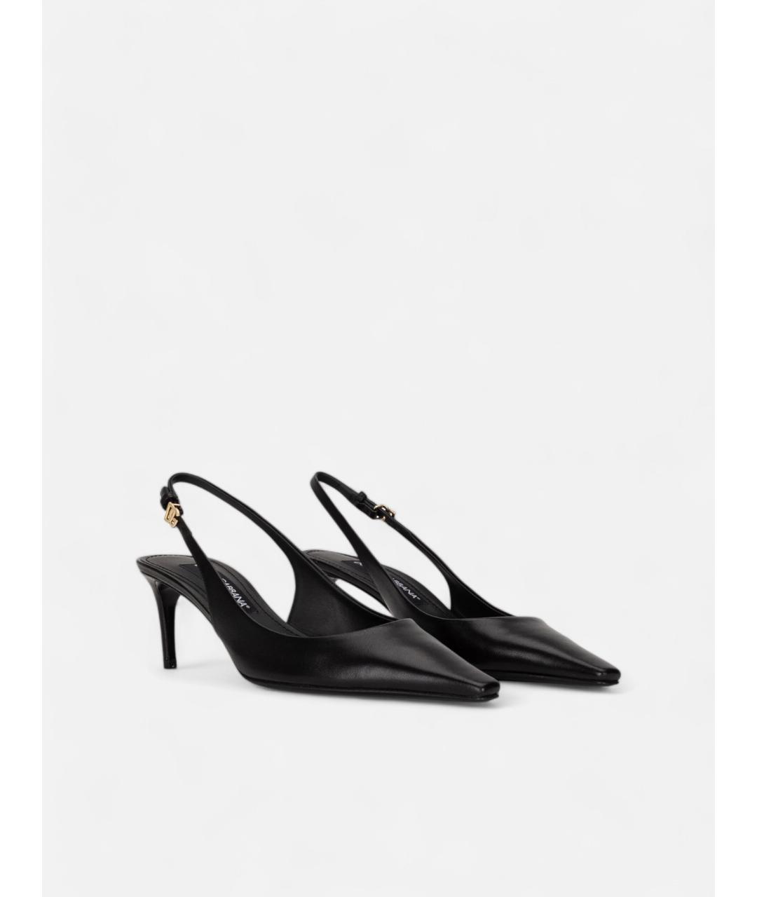 DOLCE&GABBANA Черные кожаные лодочки на низком каблуке, фото 2