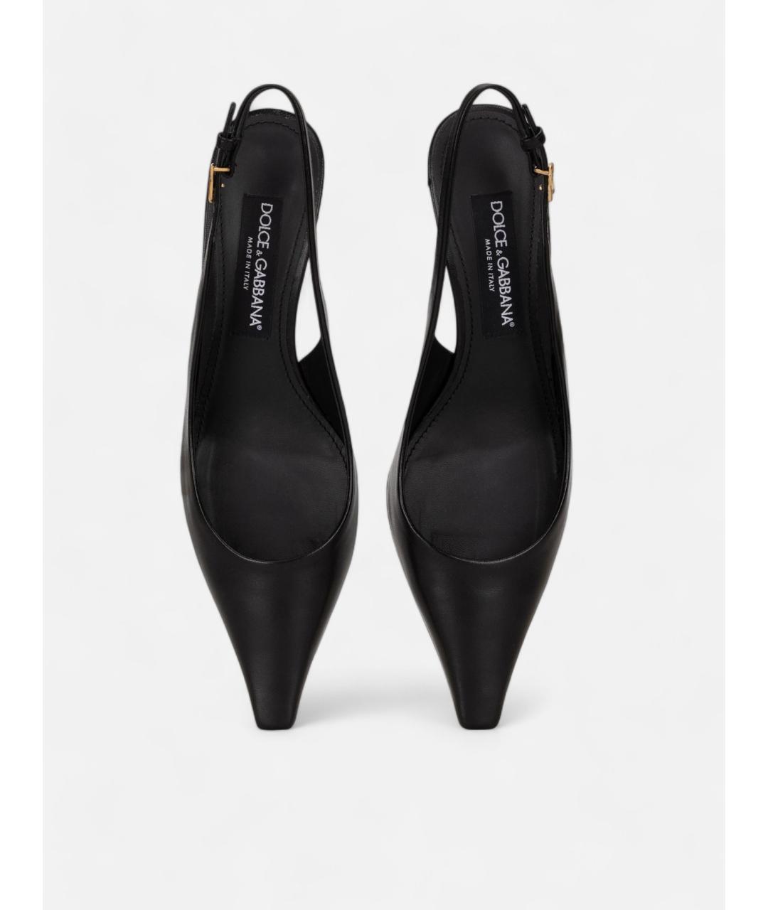 DOLCE&GABBANA Черные кожаные лодочки на низком каблуке, фото 3