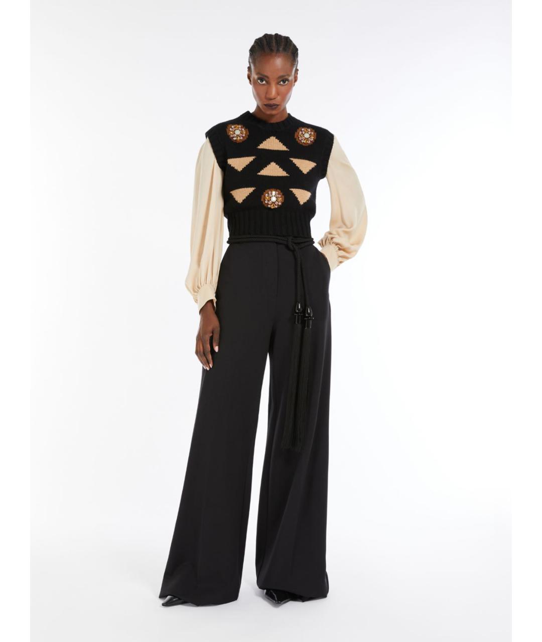 MAX MARA Черные вискозные брюки широкие, фото 2