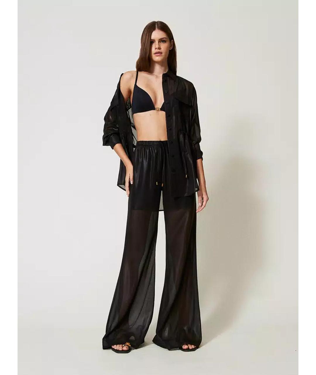 TWIN-SET Черные полиэстеровые брюки широкие, фото 2