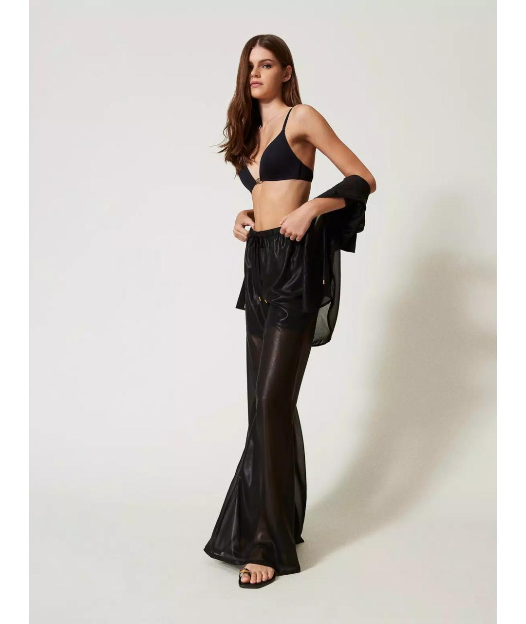 TWIN-SET Черные полиэстеровые брюки широкие, фото 3