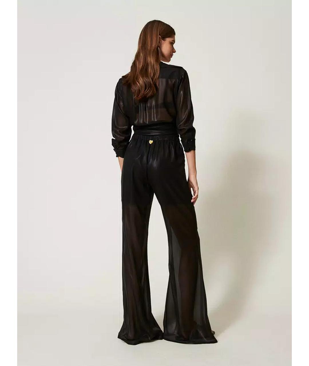 TWIN-SET Черные полиэстеровые брюки широкие, фото 4