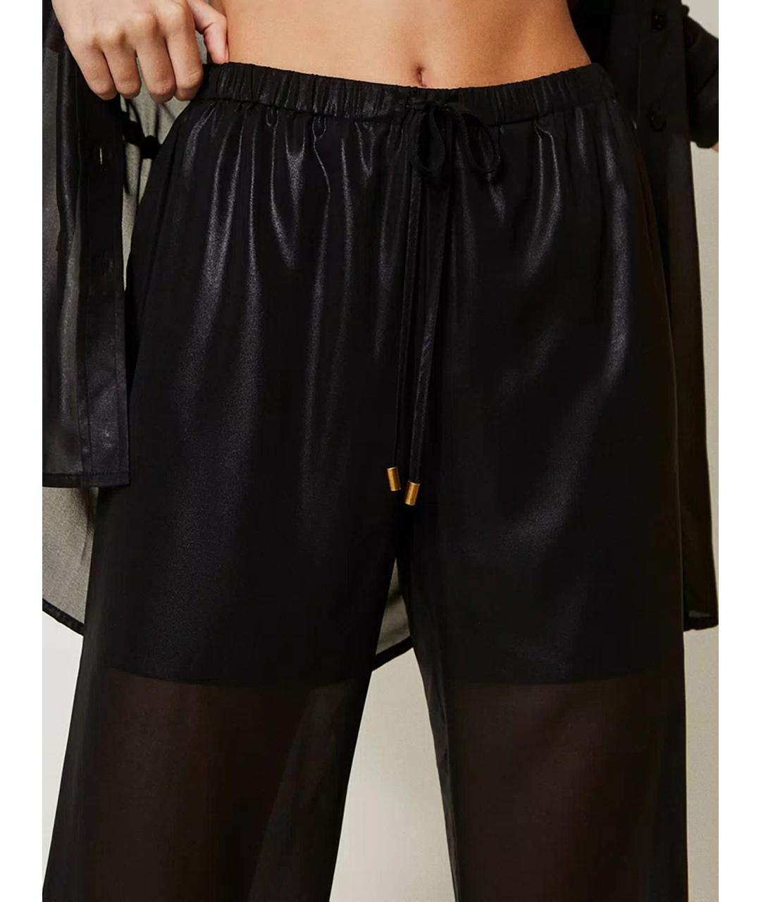 TWIN-SET Черные полиэстеровые брюки широкие, фото 5