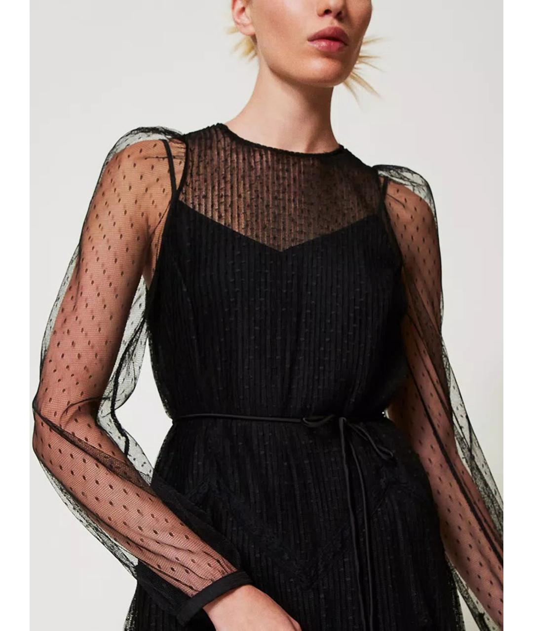 TWIN-SET Черное полиэстеровое коктейльное платье, фото 6