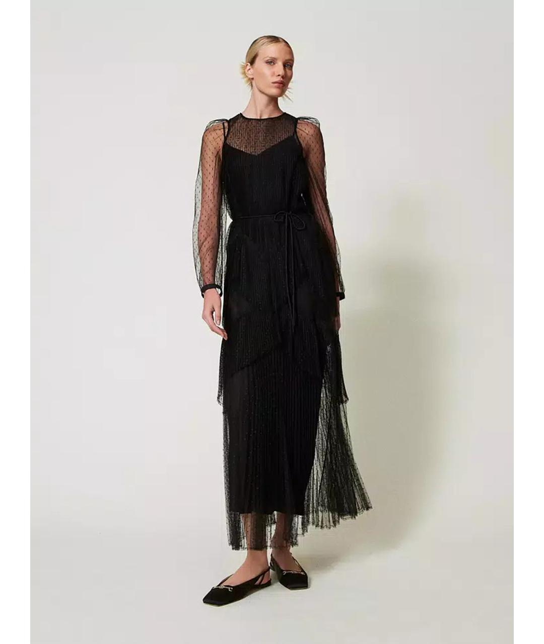 TWIN-SET Черное полиэстеровое коктейльное платье, фото 3