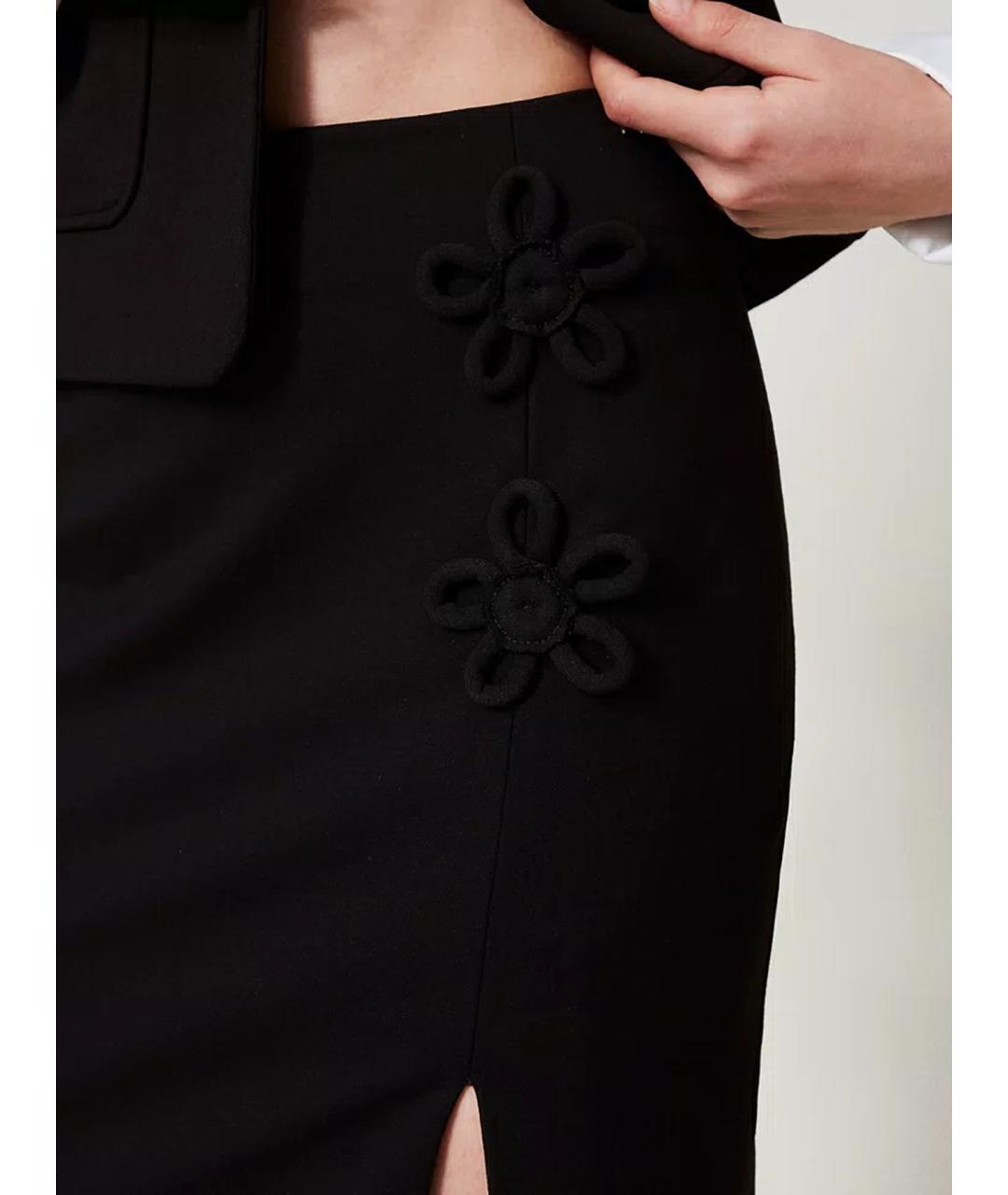 TWIN-SET Черная вискозная юбка миди, фото 5