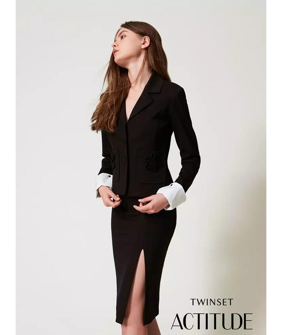 TWIN-SET Черная вискозная юбка миди, фото 2