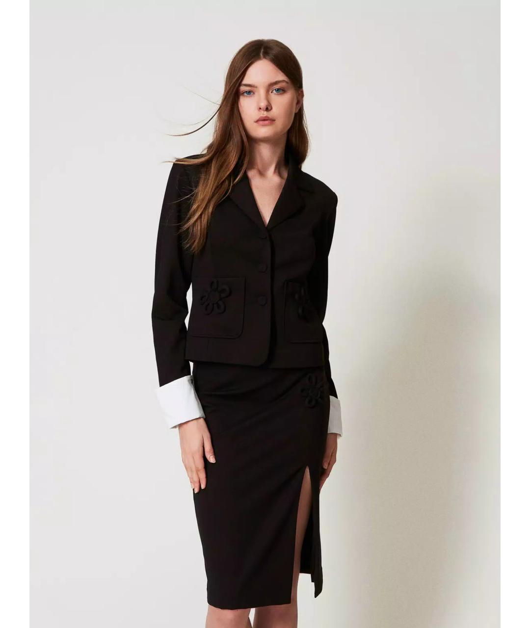 TWIN-SET Черная вискозная юбка миди, фото 3