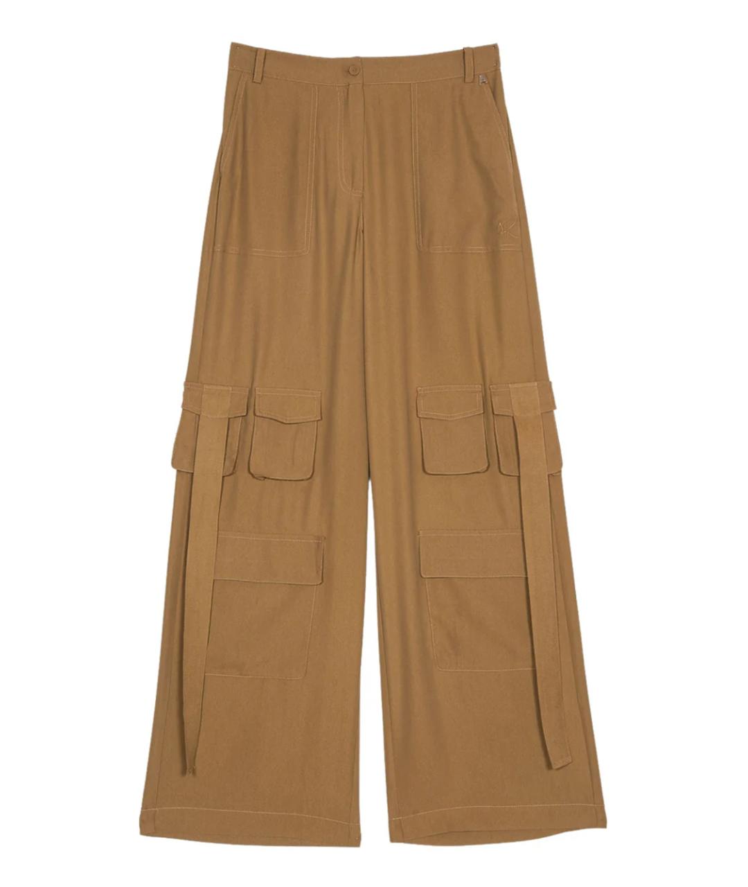 TWIN-SET Коричневые полиэстеровые брюки широкие, фото 1