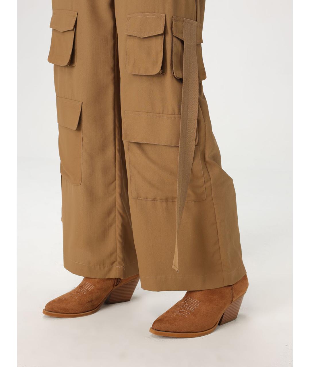 TWIN-SET Коричневые полиэстеровые брюки широкие, фото 3