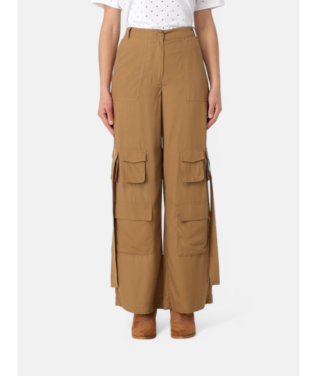 TWIN-SET Коричневые полиэстеровые брюки широкие, фото 4