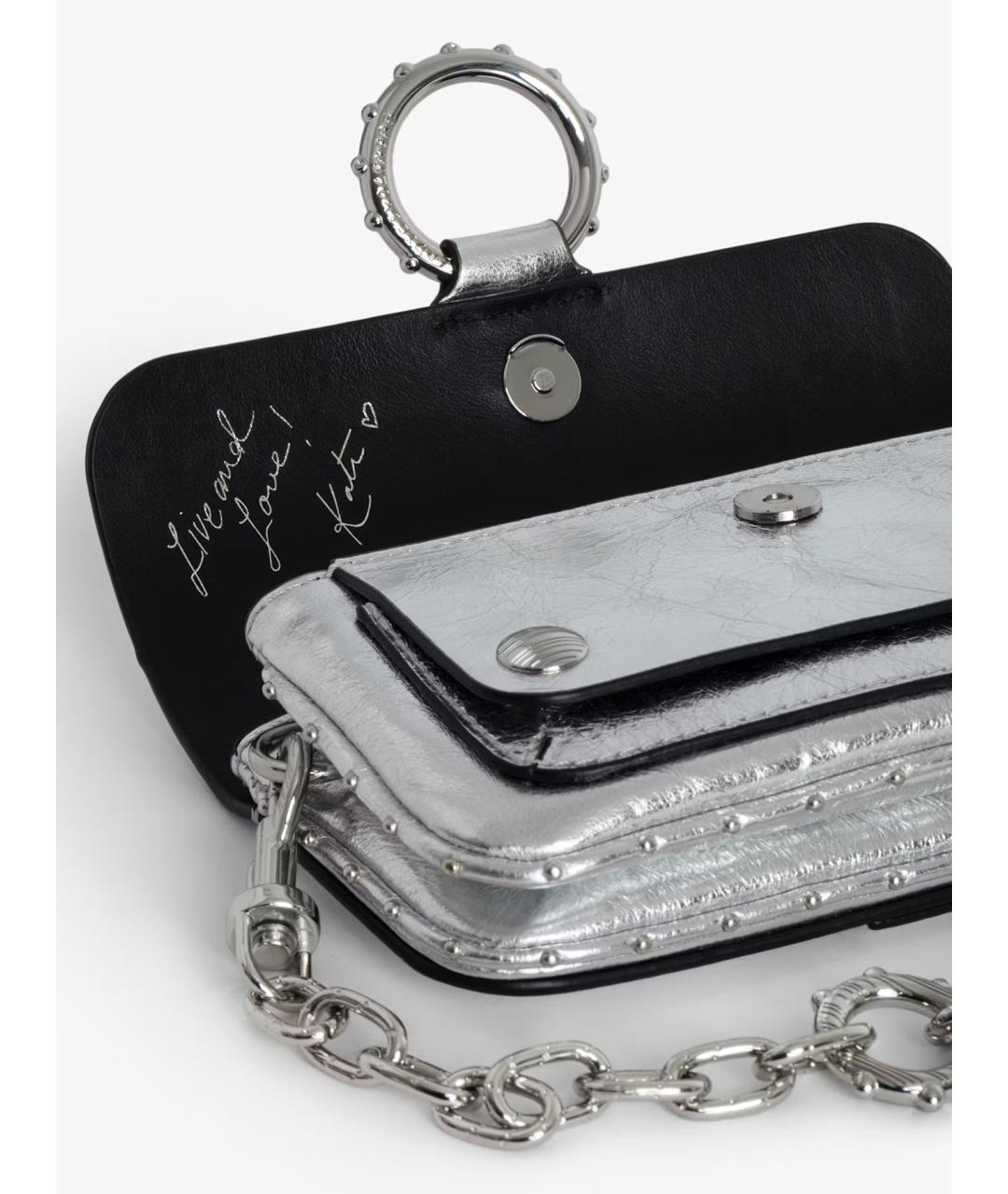 ZADIG & VOLTAIRE Серебряная кожаная сумка через плечо, фото 5