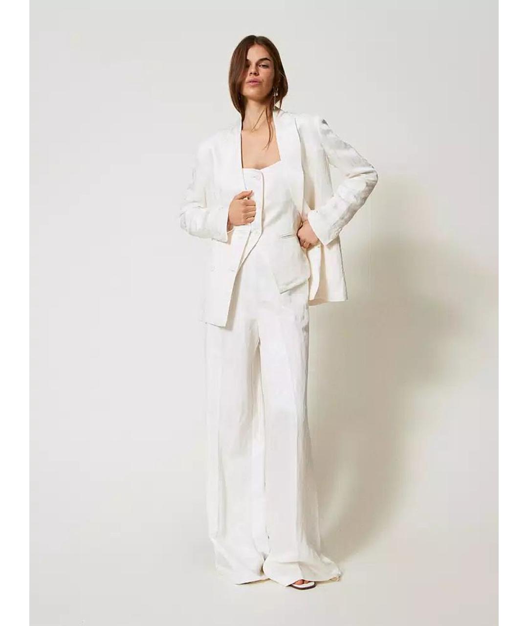 TWIN-SET Белые вискозные брюки широкие, фото 2