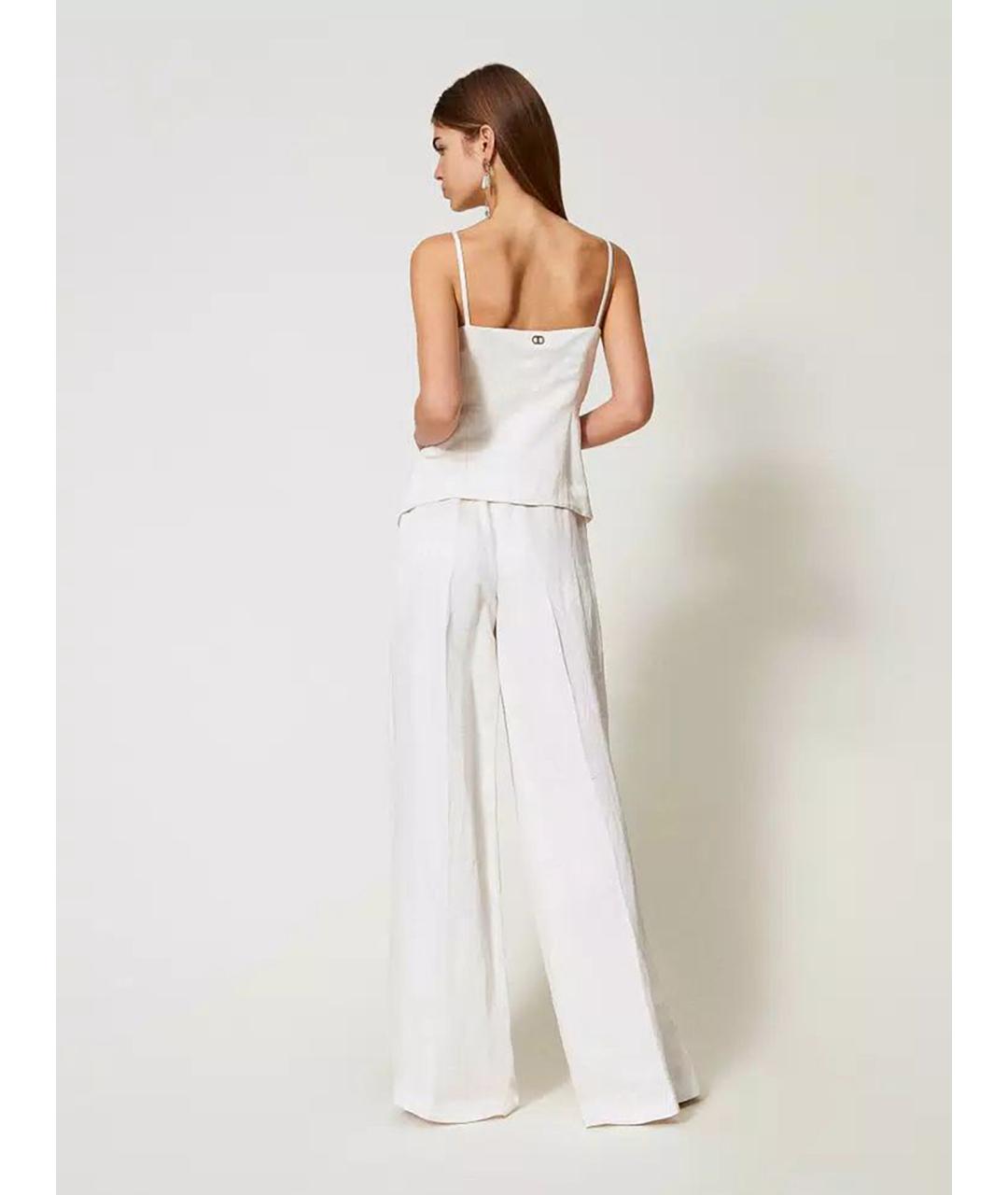 TWIN-SET Белые вискозные брюки широкие, фото 4