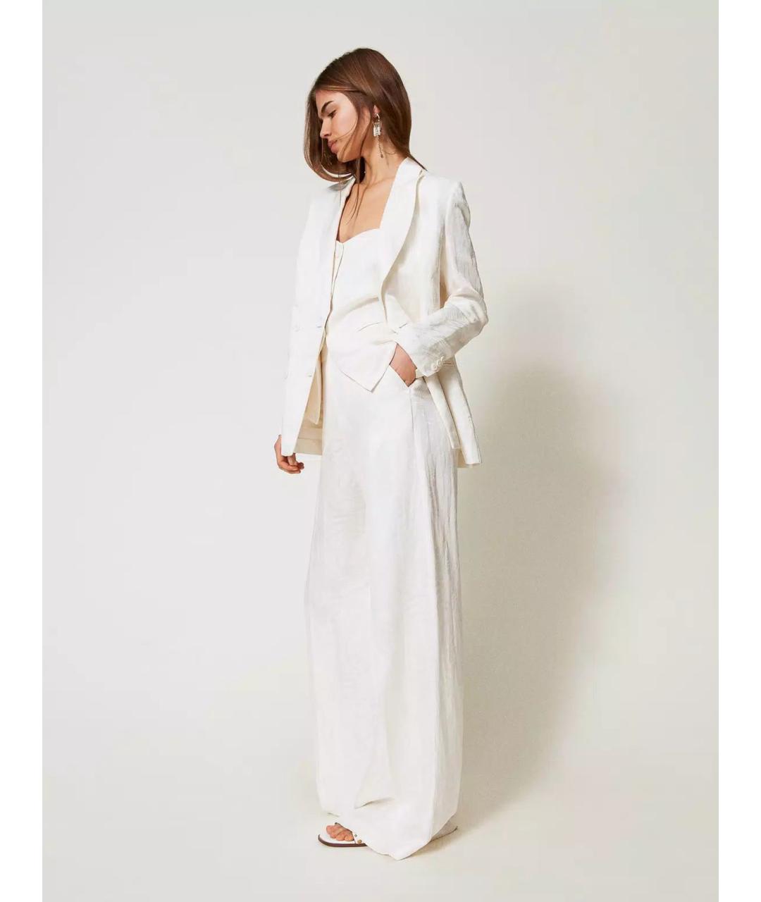 TWIN-SET Белые вискозные брюки широкие, фото 3